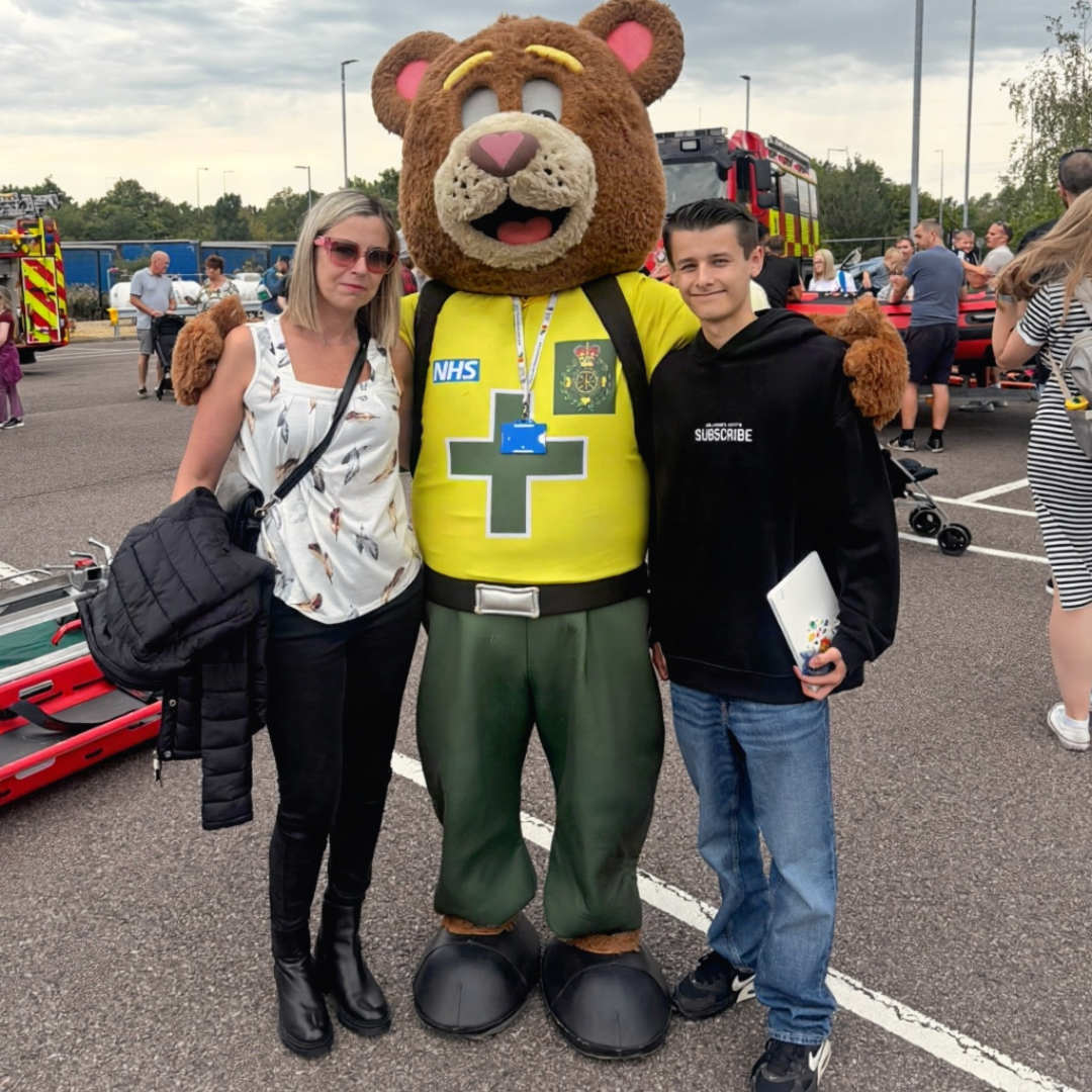 A picture with Dante and the life size NHS Bear mascot