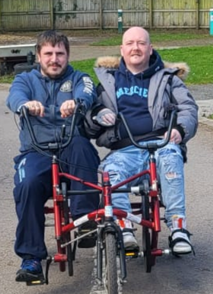 Gary attending Pedal Power at Sofia Gardens in Cardiff with his Support Worker Shane.