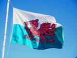 Welsh flag blowing in the wind.