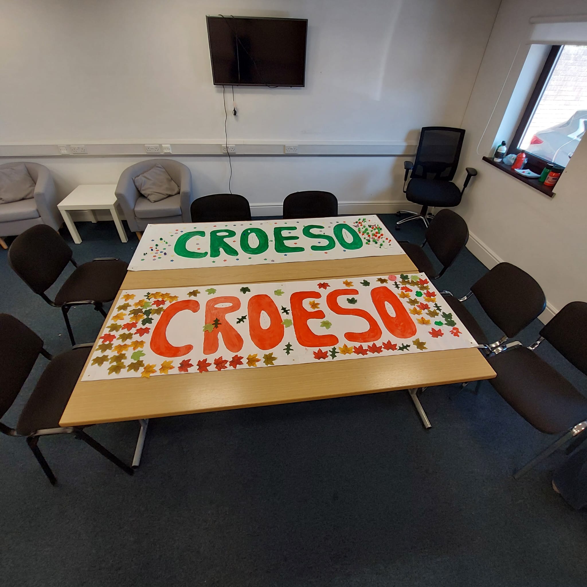 Croeso banners ready for the Eisteddfod.