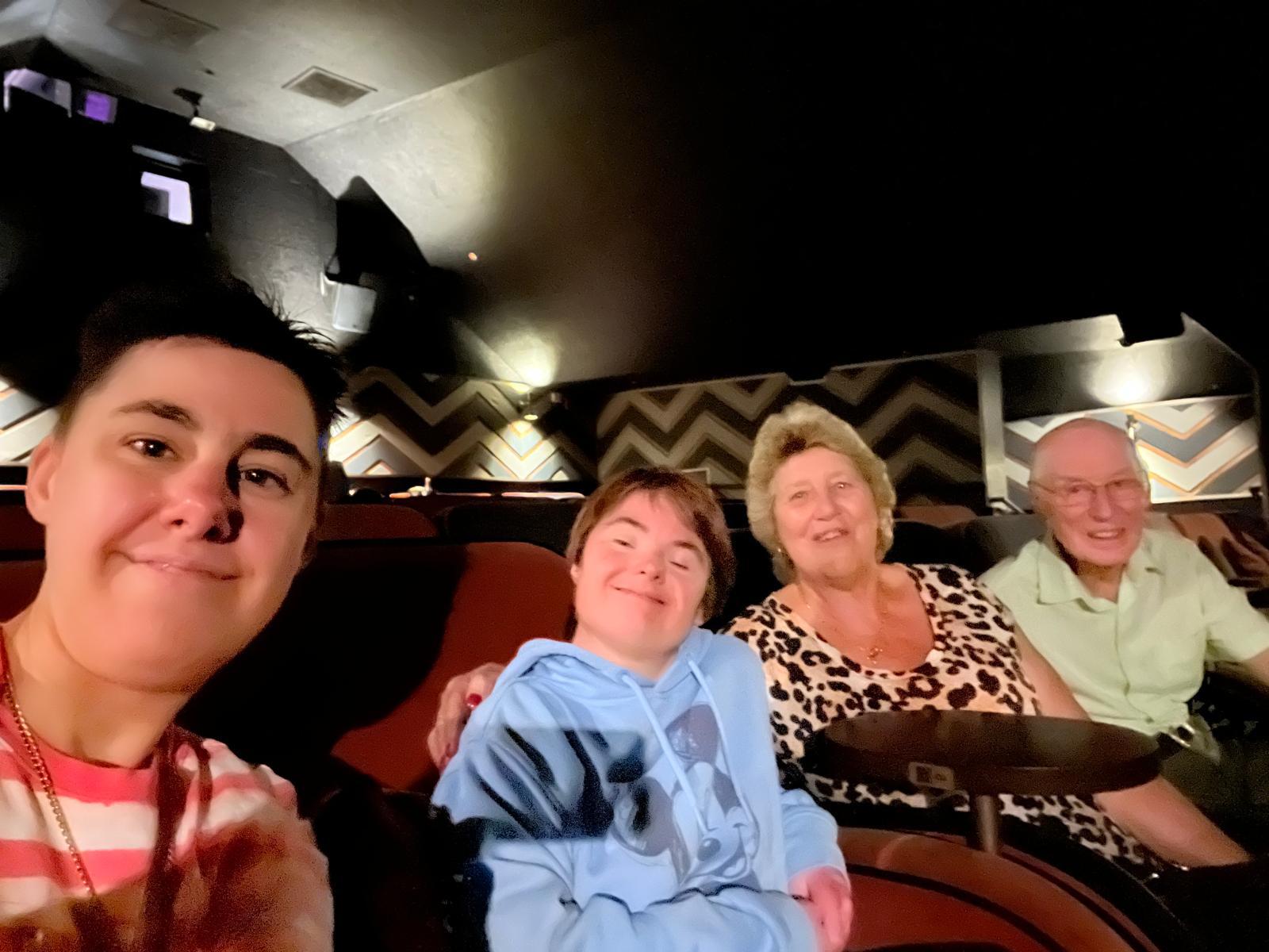 Hazel, Hillie and Roy with Victoria at the cinema.