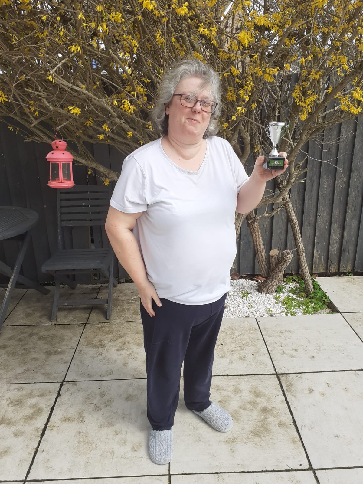 Sue with her bowls trophy