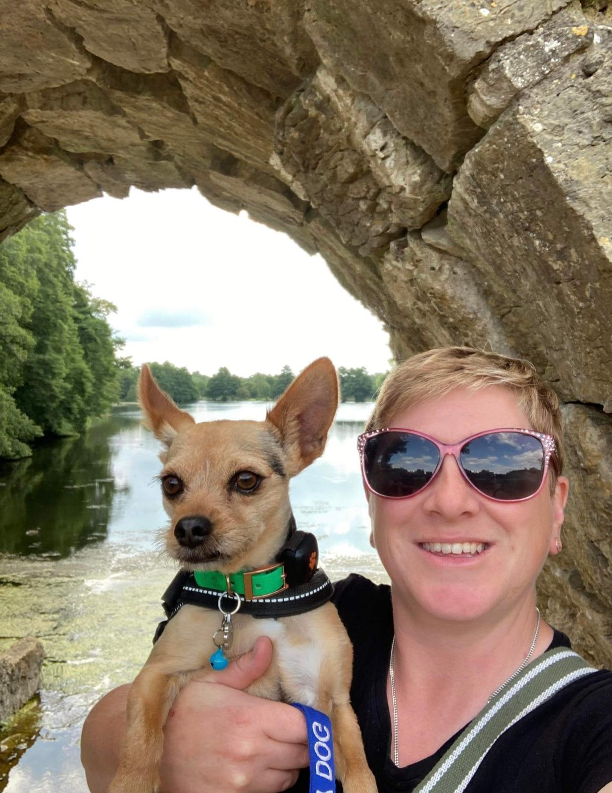 Michelle is one of the ladies supported by Juliet. Here she in on holiday with Juliet with her emotional support dog, Lucky.