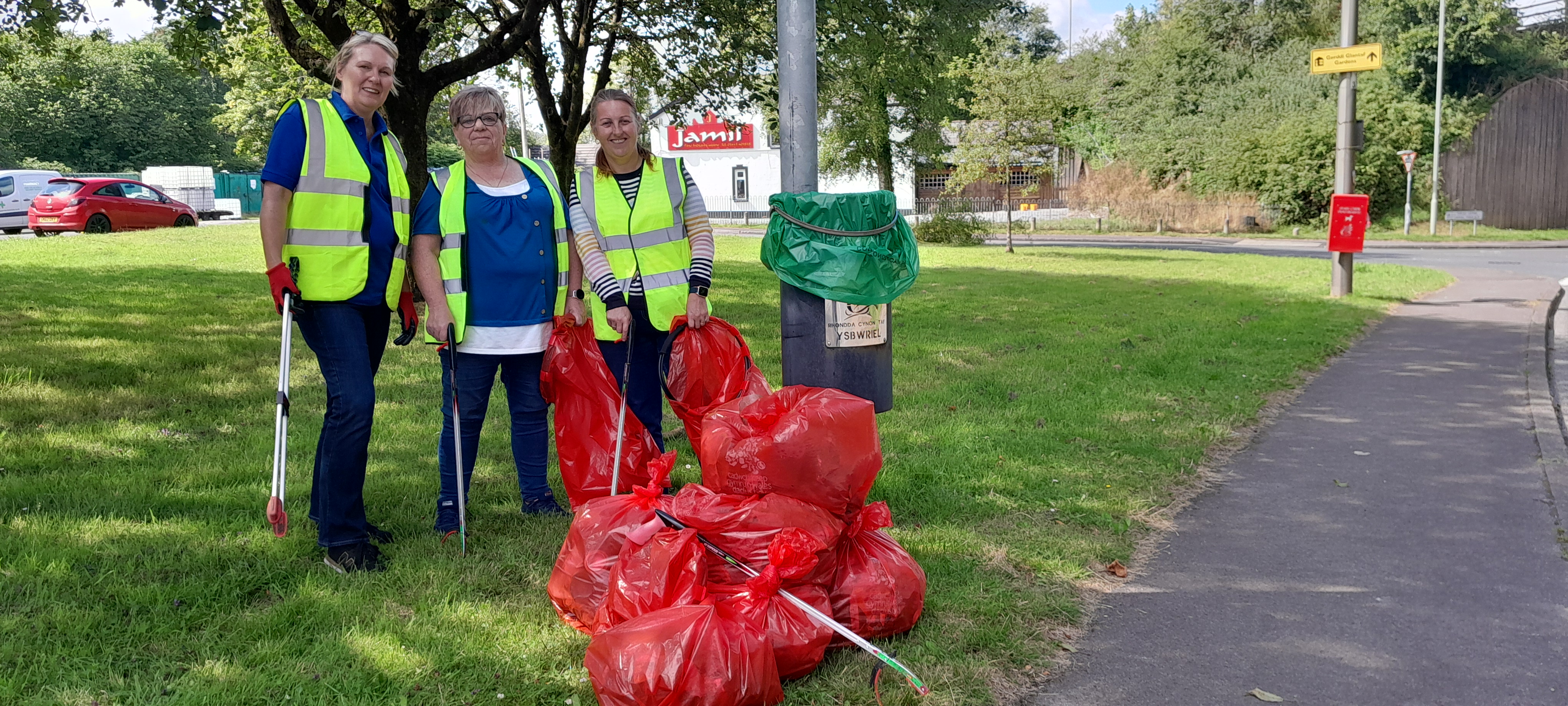 Gail with the Ategi team taking part in a community litter pick.