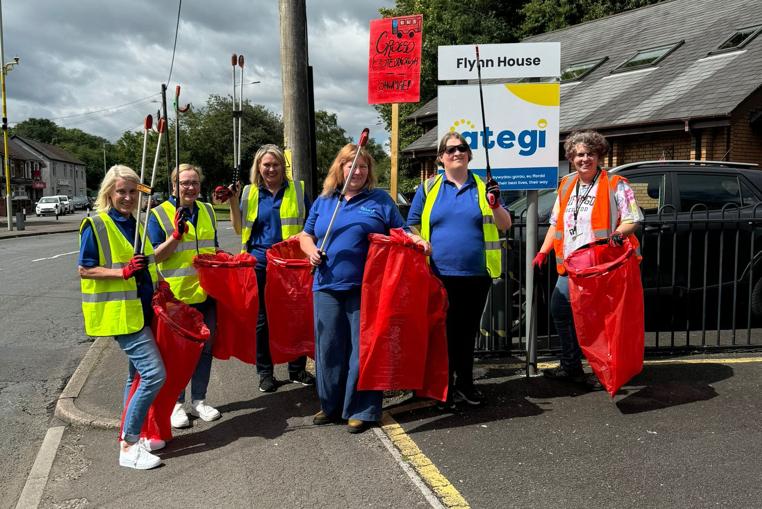 Ategi staff getting involved with a local litter pick for the Eisteddfod.